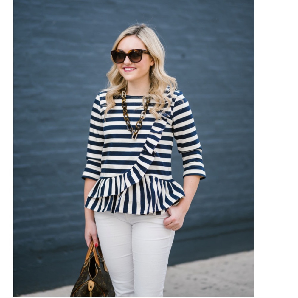 J.Crew Striped Peplum Ruffled Shirt. - Picture 13 of 16